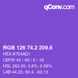 カラーコード: RGB 126 74.2 209.6 | qconv.com