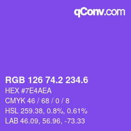 カラーコード: RGB 126 74.2 234.6 | qconv.com