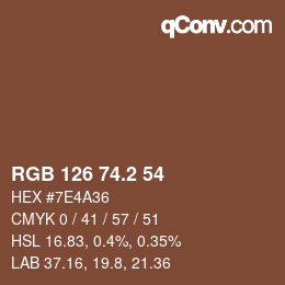 Color code: RGB 126 74.2 54 | qconv.com