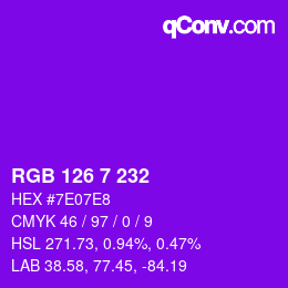 Color code: RGB 126 7 232 | qconv.com