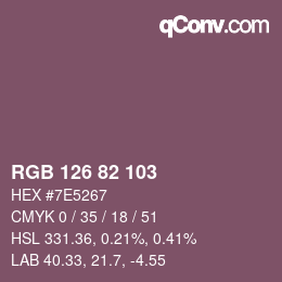Color code: RGB 126 82 103 | qconv.com