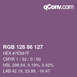 颜色代码: RGB 126 86 127 | qconv.com