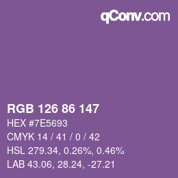 Color code: RGB 126 86 147 | qconv.com