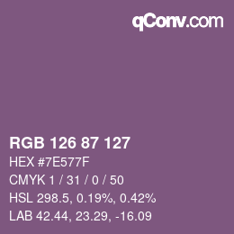 Color code: RGB 126 87 127 | qconv.com