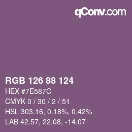 Color code: RGB 126 88 124 | qconv.com