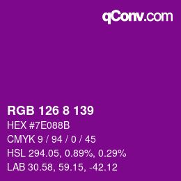 Color code: RGB 126 8 139 | qconv.com