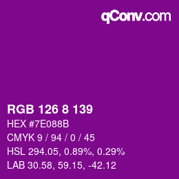 カラーコード: RGB 126 8 139 | qconv.com