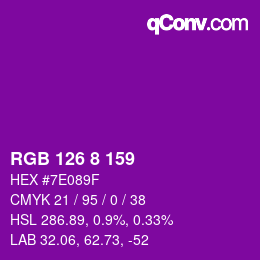 カラーコード: RGB 126 8 159 | qconv.com