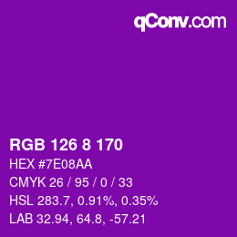 Color code: RGB 126 8 170 | qconv.com