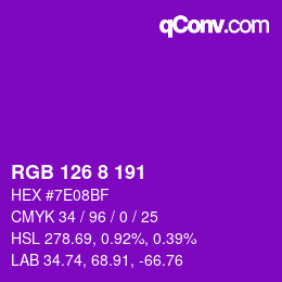 Color code: RGB 126 8 191 | qconv.com