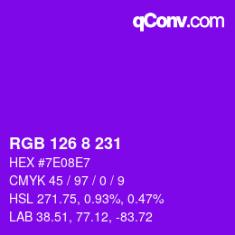 Color code: RGB 126 8 231 | qconv.com