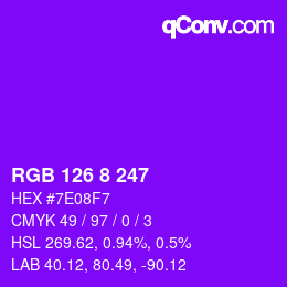 カラーコード: RGB 126 8 247 | qconv.com
