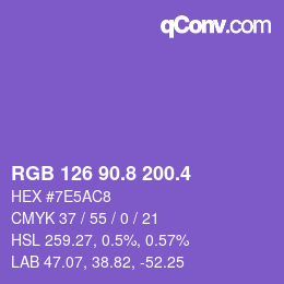 カラーコード: RGB 126 90.8 200.4 | qconv.com