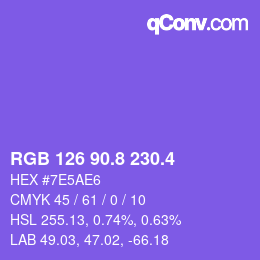 カラーコード: RGB 126 90.8 230.4 | qconv.com