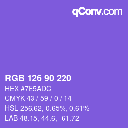 カラーコード: RGB 126 90 220 | qconv.com