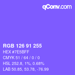 Color code: RGB 126 91 255 | qconv.com