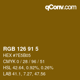 Color code: RGB 126 91 5 | qconv.com