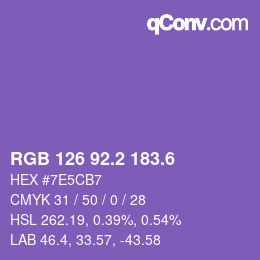 カラーコード: RGB 126 92.2 183.6 | qconv.com