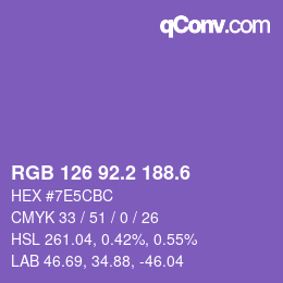 カラーコード: RGB 126 92.2 188.6 | qconv.com