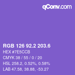 カラーコード: RGB 126 92.2 203.6 | qconv.com