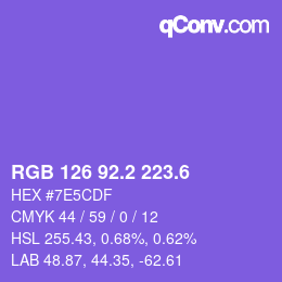 カラーコード: RGB 126 92.2 223.6 | qconv.com