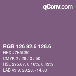 カラーコード: RGB 126 92.6 128.6 | qconv.com