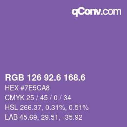 カラーコード: RGB 126 92.6 168.6 | qconv.com