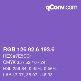 カラーコード: RGB 126 92.6 193.6 | qconv.com
