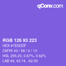 Farbcode: RGB 126 93 223 | qconv.com