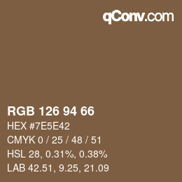 Color code: RGB 126 94 66 | qconv.com