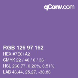 Color code: RGB 126 97 162 | qconv.com