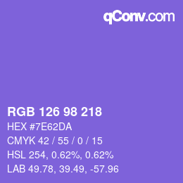 颜色代码: RGB 126 98 218 | qconv.com