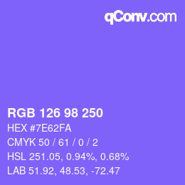 Color code: RGB 126 98 250 | qconv.com