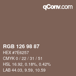 Farbcode: RGB 126 98 87 | qconv.com