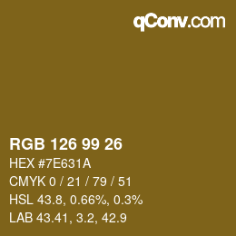 Color code: RGB 126 99 26 | qconv.com
