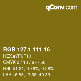 カラーコード: RGB 127.1 111 16 | qconv.com