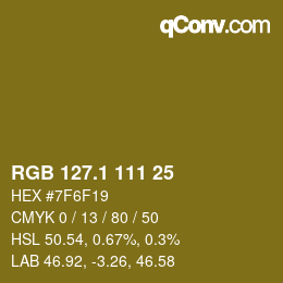カラーコード: RGB 127.1 111 25 | qconv.com