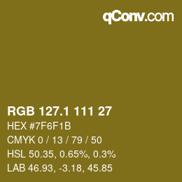 カラーコード: RGB 127.1 111 27 | qconv.com