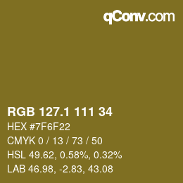 カラーコード: RGB 127.1 111 34 | qconv.com