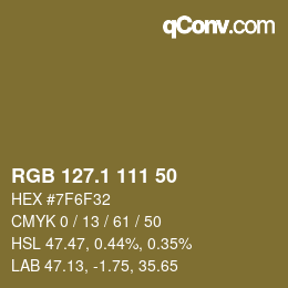 カラーコード: RGB 127.1 111 50 | qconv.com