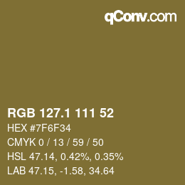 カラーコード: RGB 127.1 111 52 | qconv.com