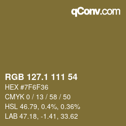 カラーコード: RGB 127.1 111 54 | qconv.com