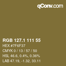 カラーコード: RGB 127.1 111 55 | qconv.com