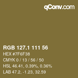 カラーコード: RGB 127.1 111 56 | qconv.com