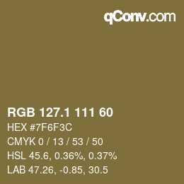 カラーコード: RGB 127.1 111 60 | qconv.com