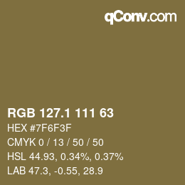 カラーコード: RGB 127.1 111 63 | qconv.com