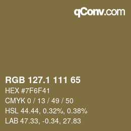 カラーコード: RGB 127.1 111 65 | qconv.com