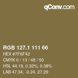 カラーコード: RGB 127.1 111 66 | qconv.com