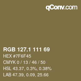 カラーコード: RGB 127.1 111 69 | qconv.com