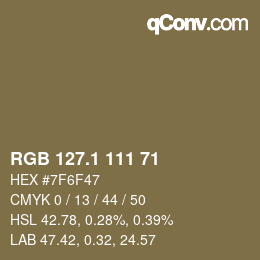 カラーコード: RGB 127.1 111 71 | qconv.com